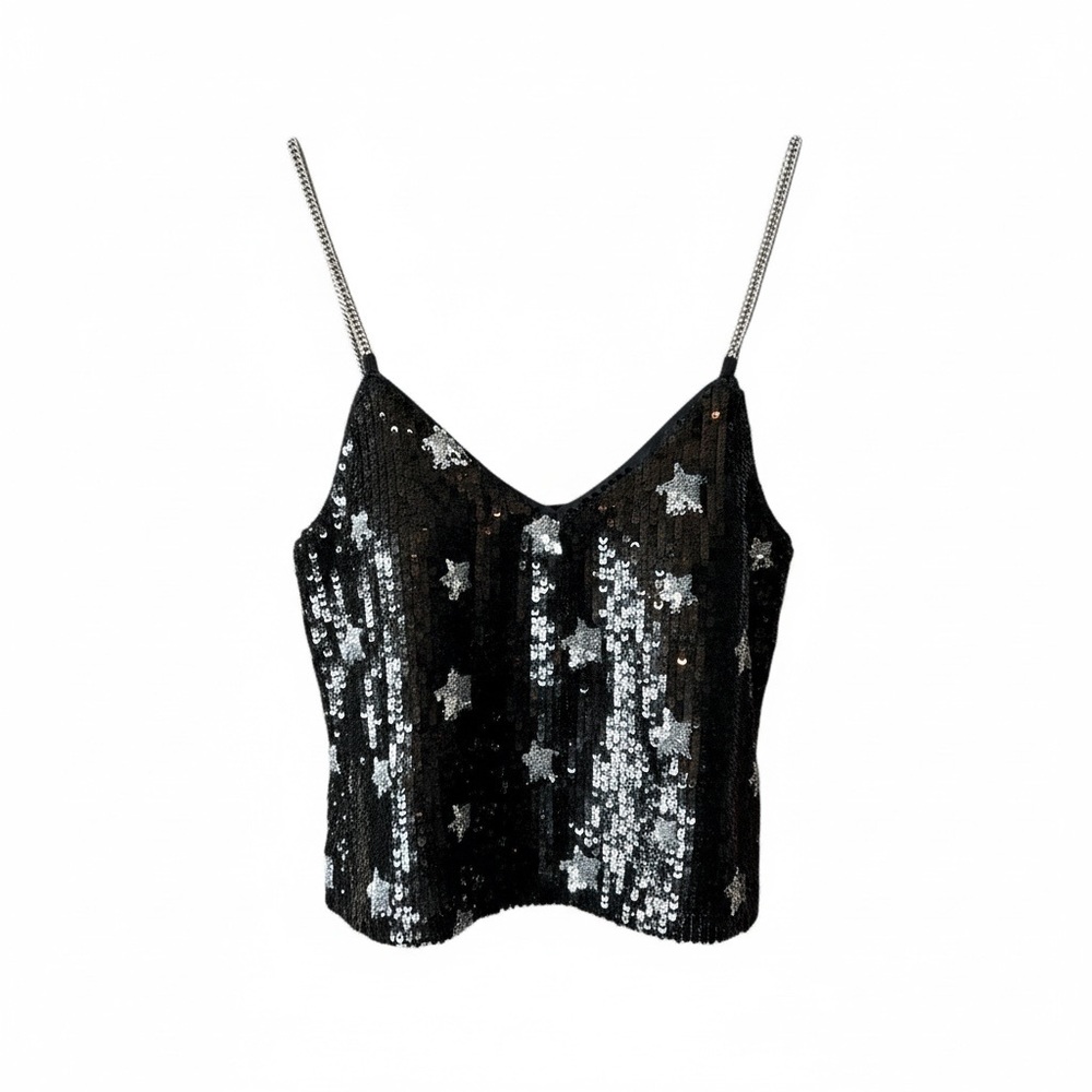 Dance & Marvel Women’s Sequin Silver Star and Black Tank Crop Top. Size S - Picture 7 of 10